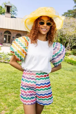 White Tee with Crochet Sleeves