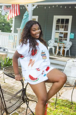 White USA Food Short Sleeve Top