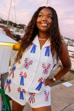 White USA Gauze Bow Tank