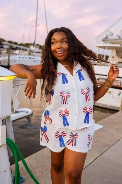 White USA Gauze Bow Tank