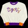 White w/ Purple & Orange "Tigers" LS Sweater - Licensed