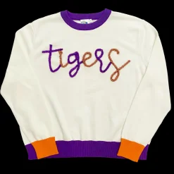 White w/ Purple & Orange "Tigers" LS Sweater - Licensed