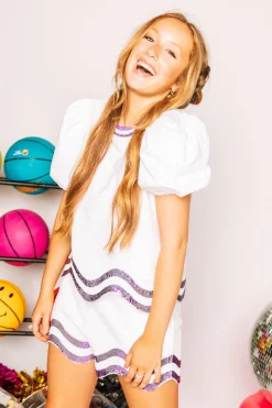 White, White/Purple Wavy Short