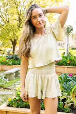 Yellow & Silver Ribbed Flutter Top