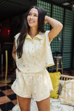Yellow Checkered Paillette Short