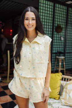Yellow Checkered Paillette Short